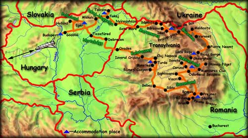 'Round tour of Transylvania' map - click to zoom
