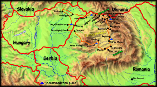 'A Transylvanian odyssey' map - click to zoom